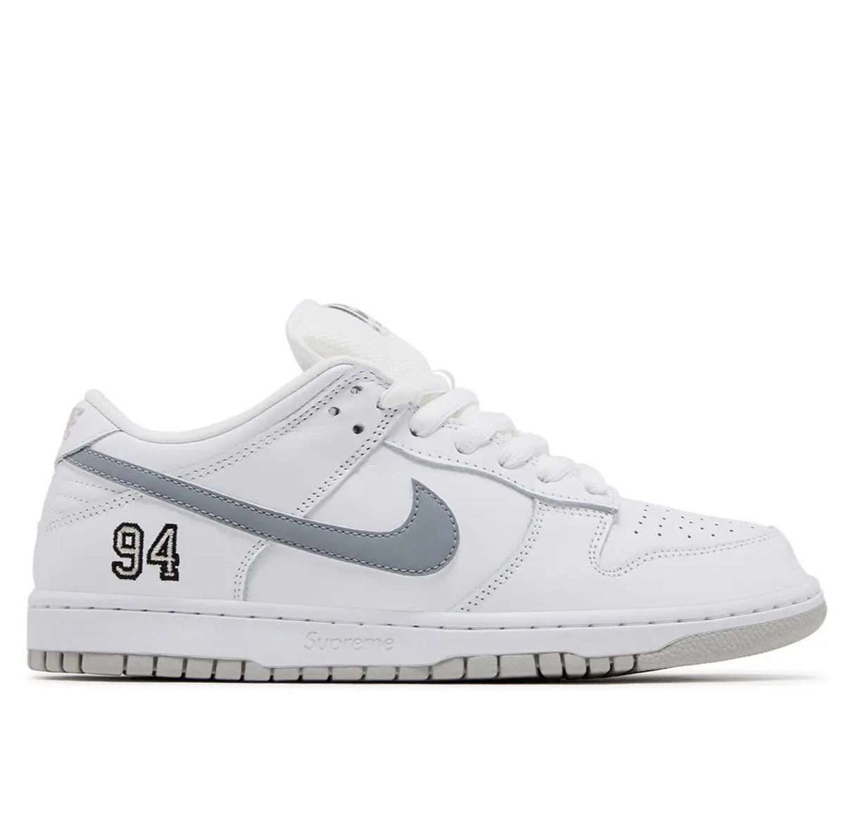 Nike SB Dunk Low Supreme 94 White Metallic Silver